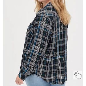 NWT Torrid black/blue plaid rayon twill shirt size 1
